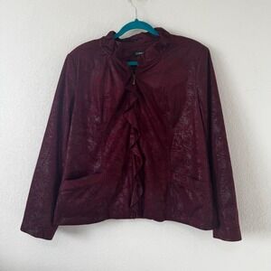 Elementz Burgundy‎ Embossed Ruffle Front Zip Jacket Women's XL